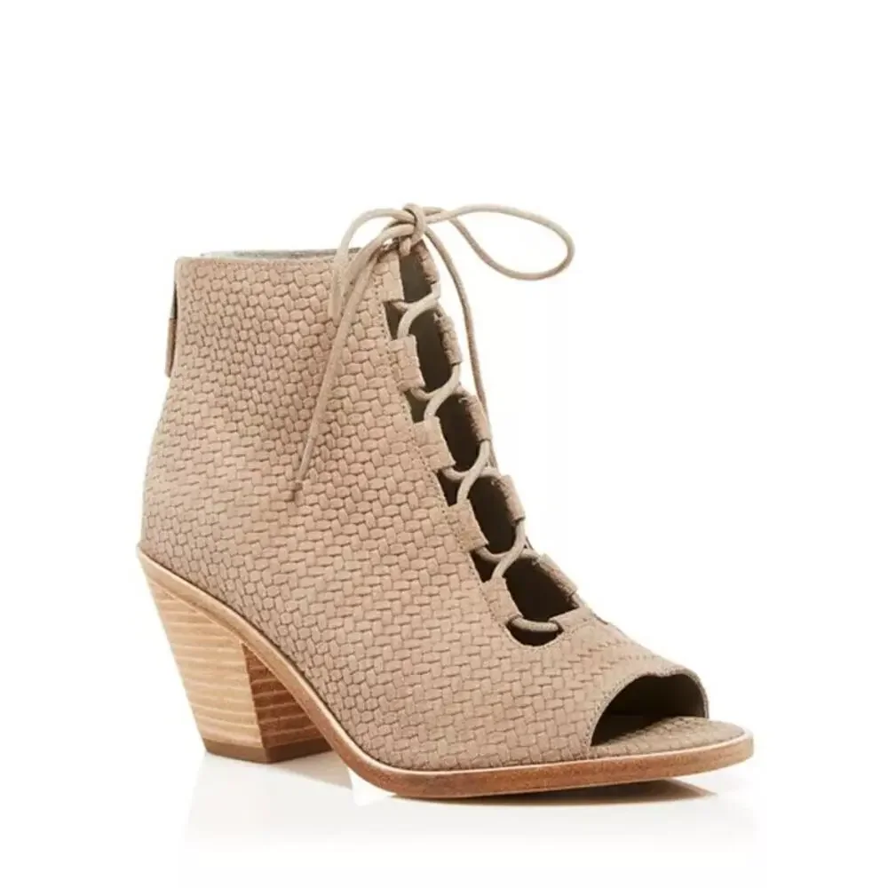 Eileen Fisher Open Toe Lace Up Booties - Slew Suede Size 8.5